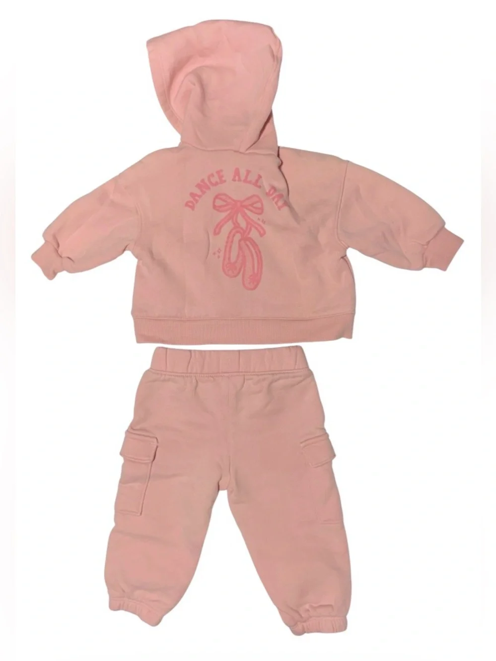 Carter’s Baby Girl 12M 2 outfit Bundle Pink Ballet Hoodie Floral Leggings 4pc